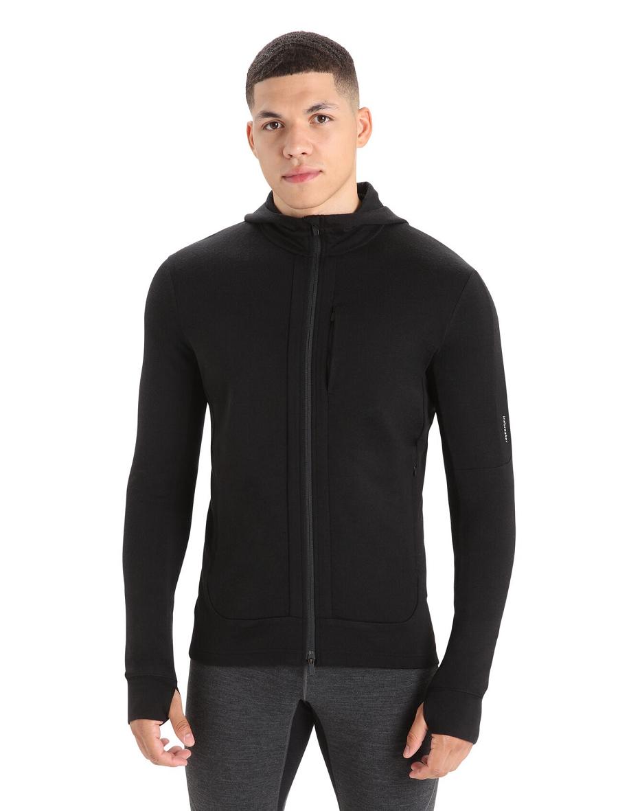 Black Icebreaker Merino Quantum III Long Sleeve Zip Men\'s Hoodie | AU 1270ZUTG